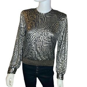 Vintage 80s Judy Bond Gold Foil Tiger Animal Print Blouse vtg sz 6 modern XS